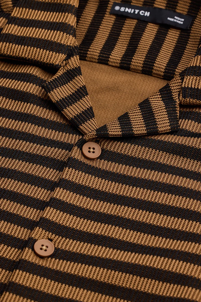 SNITCH Light Brown Textured Stripes Shirt